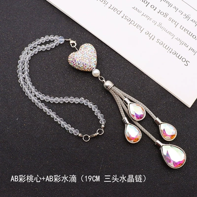 Car hanging, Car rearview mirror pendant - ab-color-peach-heart-ab-color-water-drop-19cm-three-head-crystal-bead-chain