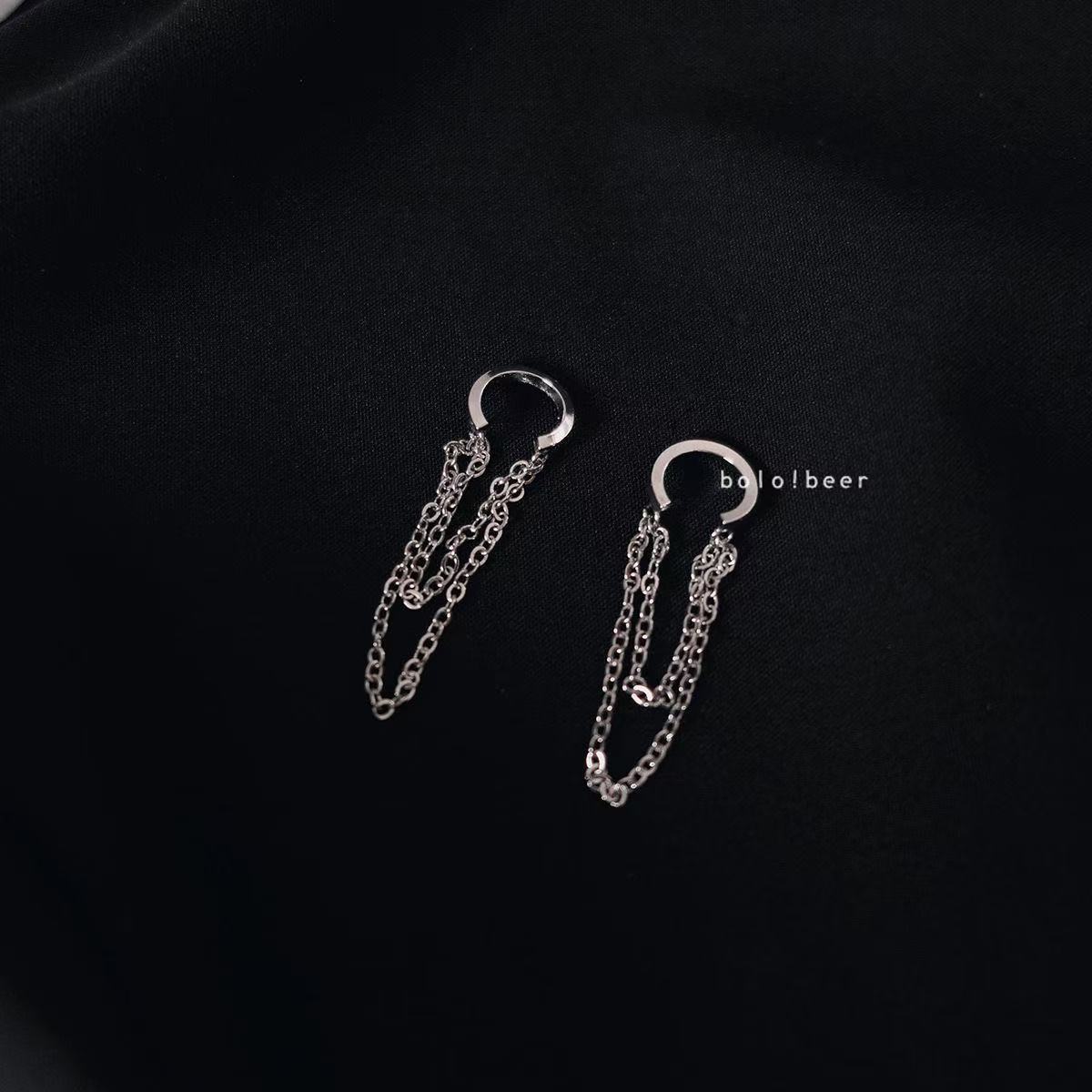 Todo fósforo retro estilo de Hong Kong cadena minimalista clip de hueso de la oreja viento frío femenino sin orejas pendientes de calle clip de oreja personalidad de tendencia