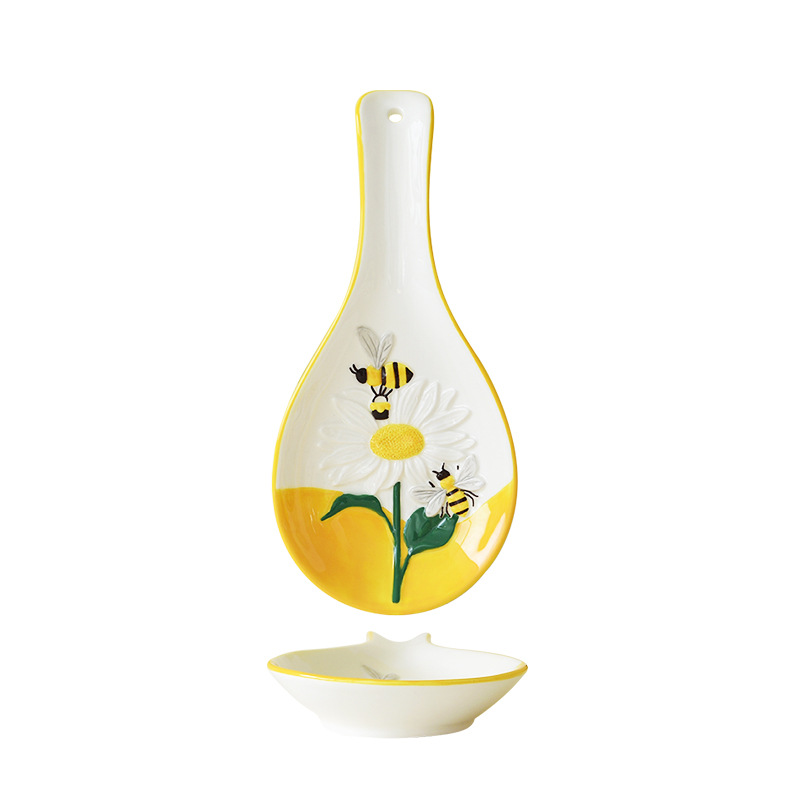 Estante de cuchara de girasol de abeja de primavera, soporte de cuchara, soporte de cuchara de sopa, mesa de comedor, palillos, cuchara, servilleta, estante de cocina