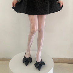 Japanese-style sexy fishnet stockings, millennial chic hollowed-out spring/summer thin mesh socks in solid black and white—snag-resistant pantyhose