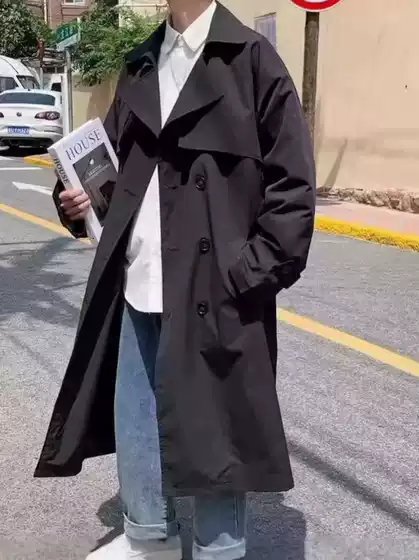 Spring and Autumn Mid-length Coat Men's Jacket Japanese Style Loose British Style Couples Fashionable Student BF Over-the-knee Cape Jacket