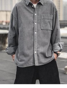 Japanese style corduroy coat men's Spring and Autumn New retro loose shirt plus size high-grade casual shirt fashion