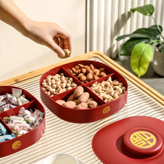 新中国式分格糖果箱赤色喜盤家庭用蓋付き果物皿小食箱トレー乾燥果物箱小食箱