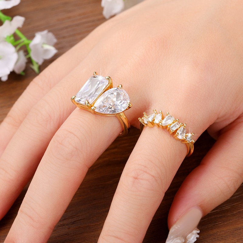 Ig Style Shiny Water Droplets Rectangle Copper Inlay Zircon Rings display picture 3
