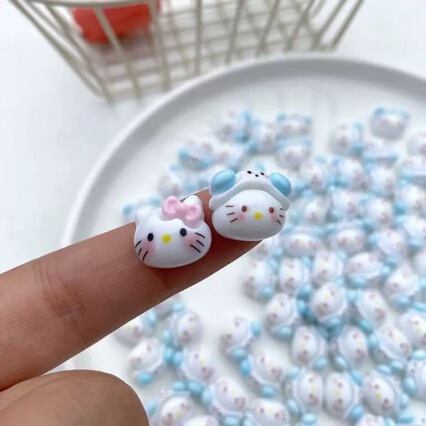 Mini Glossy Kitty Cat Head DIY Cream Mobile Phone Case Resin Accessories Handmade Hairpin Jewelry Material Package Batch