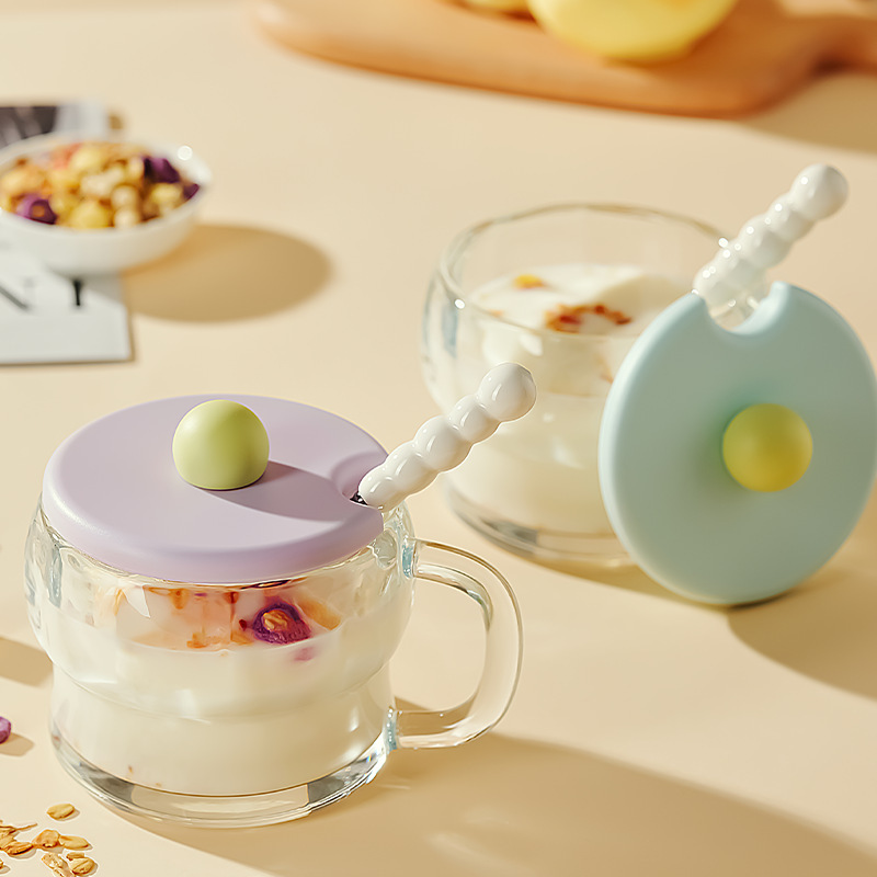 新商品の朝食カップのガラスミルクカップの取っ手のコップの女性のタイプは蓋のオート麦のコップの源のメーカーのオリジナルのコップを持ちます。|undefined