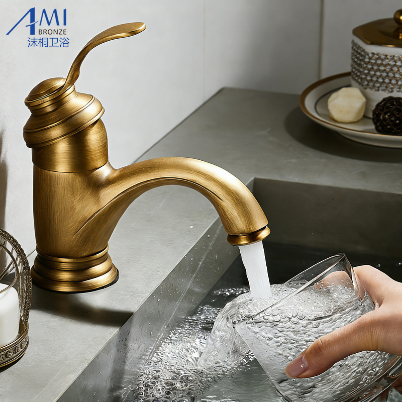 Antique-Style Basin Faucet, All-Copper Basin Faucet, Hot and Cold Countertop Basin Faucet, Bathroom Under-Counter Splash-Proof Faucet Antique-Style Basin Faucet, All-Copper Basin Faucet, Hot and Cold Countertop Basin Faucet, Bathroom Under-Counter Splash-Proof Faucet