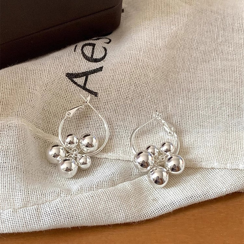 Silver Beaded Ball Pendant Earrings for Women - Unique and Niche Design, 2025 New Arrival Minimalist Style, Versatile Ear Accessories