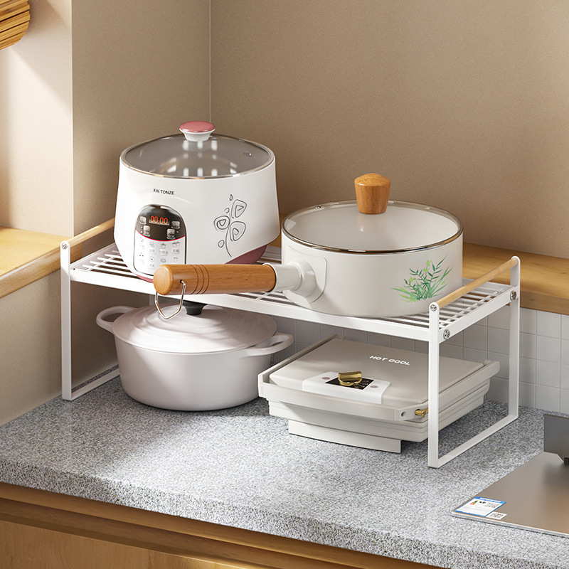 日式厨房置物架 铁艺双层橱柜隔板分层架 台面调料汤锅收纳整理架