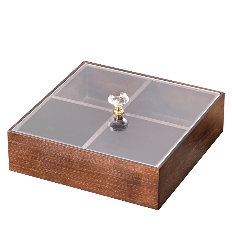Nueva caja de frutas secas de madera china, caja de almacenamiento de bocadillos de nueces, bandeja de frutas dividida, bandeja de dulces doméstica de nueva casa