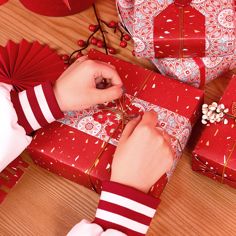 Papel de Regalo Estilo Chino, Rojo Festivo, para Regalos de Boda, Año Nuevo, Festival de Primavera, Manualidades, Estilo de Tendencia Nacional