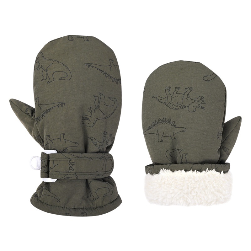 Wholesale children's gloves boys and girls warm gloves cartoon dinosaur printing cold gloves velvet snow gloves