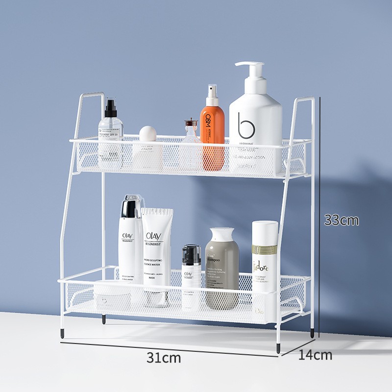 Estante de almacenamiento de hierro forjado estante de almacenamiento de doble capa desmontable estante de condimento de cocina estante de acabado de cosméticos de baño