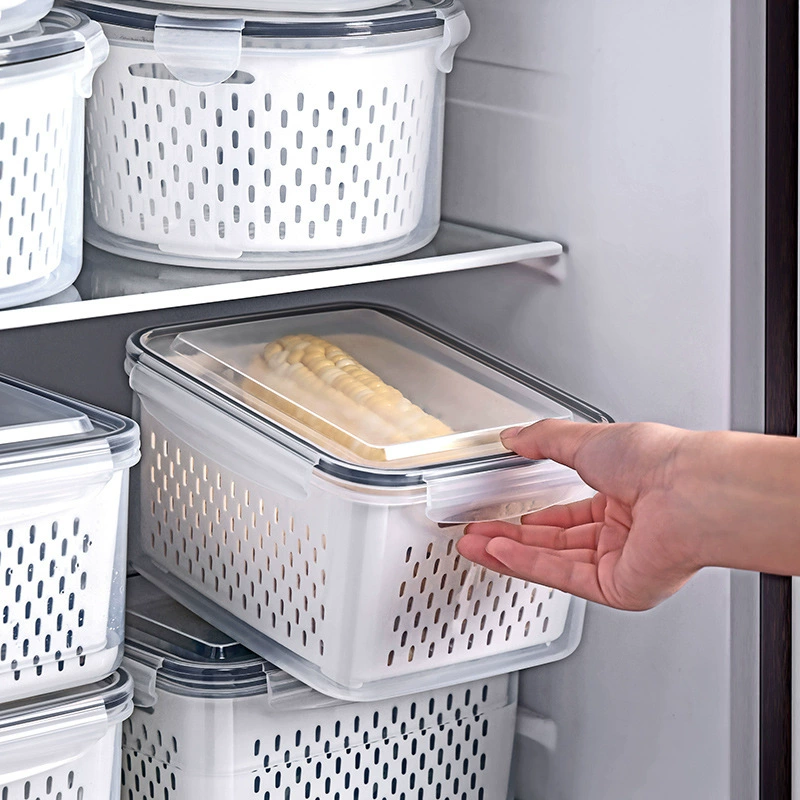 Double‑layer draining food storage box, transparent food‑grade, multiple sizes & sets