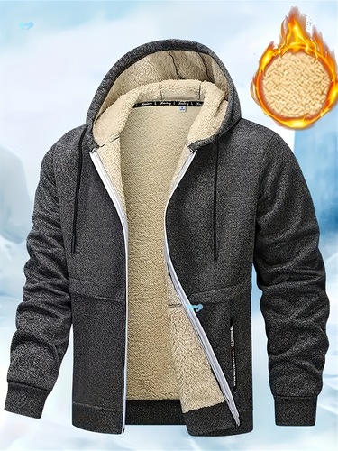 Men's Casual Fleece Zip Up Hoodie Jacket Polyester Hooded Sweatshirt