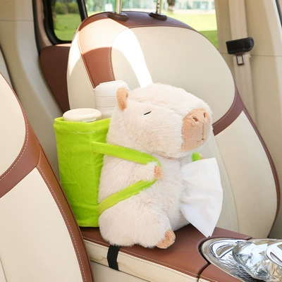 Car Storage Bucket Plush – Car tissue box/set - capibala-tissue-box-beige-back-barrel