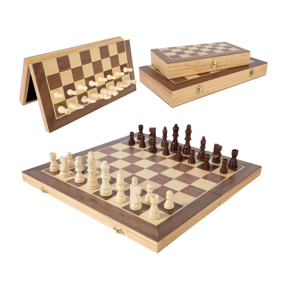 Venta caliente transfronteriza de madera de 15 pulgadas de ajedrez magnético portátil plegable juego de tablero de ajedrez de madera maciza