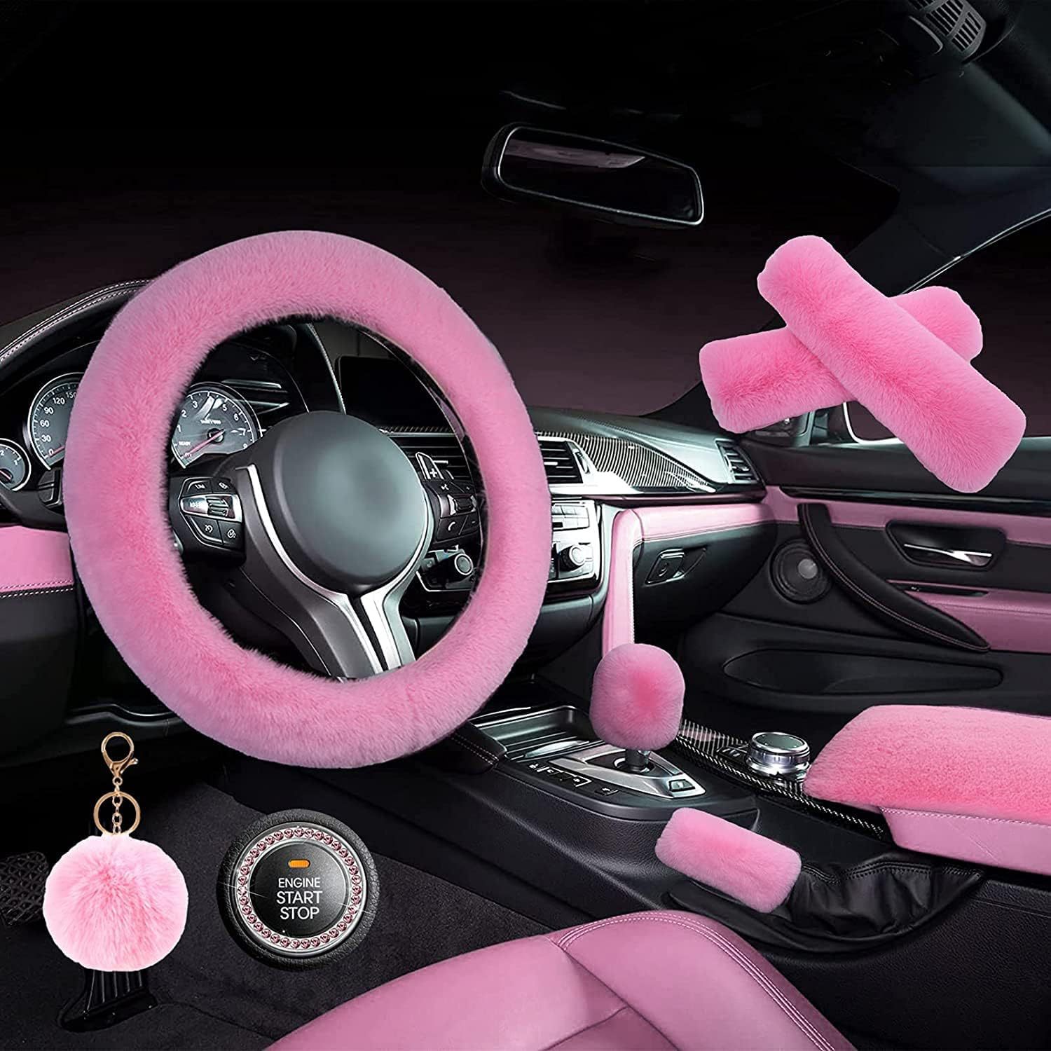Car steering wheel cover plush high-end sense shoulder pad handbrake cover armrest box pad eight pieces winter cross-border explosion suit