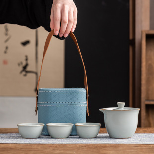 Celadon Ge kiln open film can be raised outdoor portable travel tea set suit one pot three cups express customer tea cup gift wholesale
