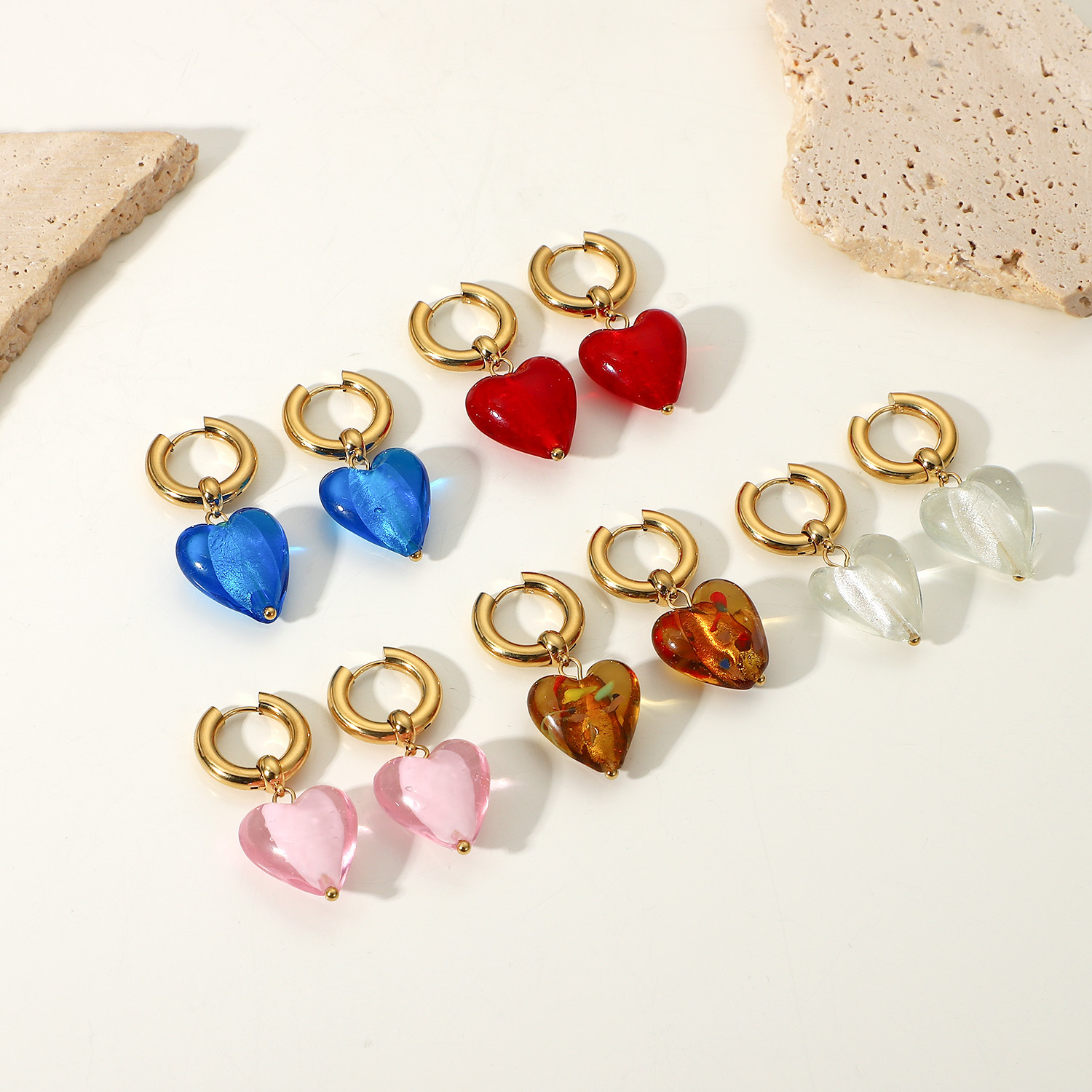 fashion 14K gold stainless steel color glass heart pendant earringspicture3