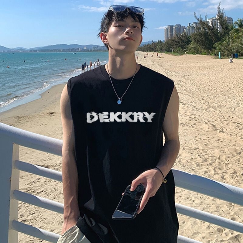 100% Pure Cotton American-Style Trendy Brand Simple Letter Print Vest for Men, High Street Style, Loose Fit, Versatile Sleeveless Top 100% Pure Cotton American-Style Trendy Brand Simple Letter Print Vest for Men, High Street Style, Loose Fit, Versatile Sleeveless Top