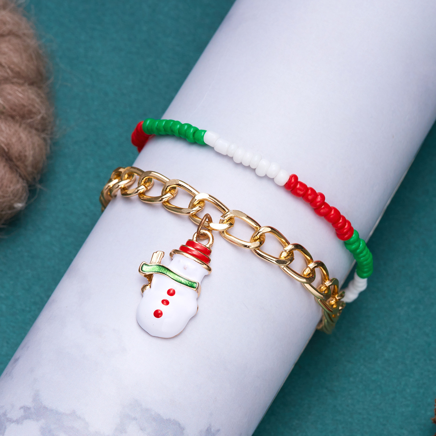 Heerlijk Bell Sneeuwvlok Patroon Rijstkralen Armbanden Met Kralen Kerst Groothandel display picture 3