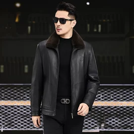 男式真皮皮衣;成人帽;成人手套