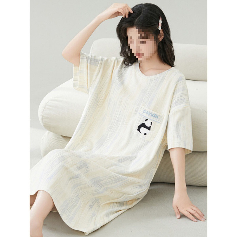 女性用ナイトガウン、夏用薄手半袖、膨らみ防止、オールインワン、大きいサイズ、胸パッド付き、屋外で着用可能、ホームウェア、コットン漫画|undefined