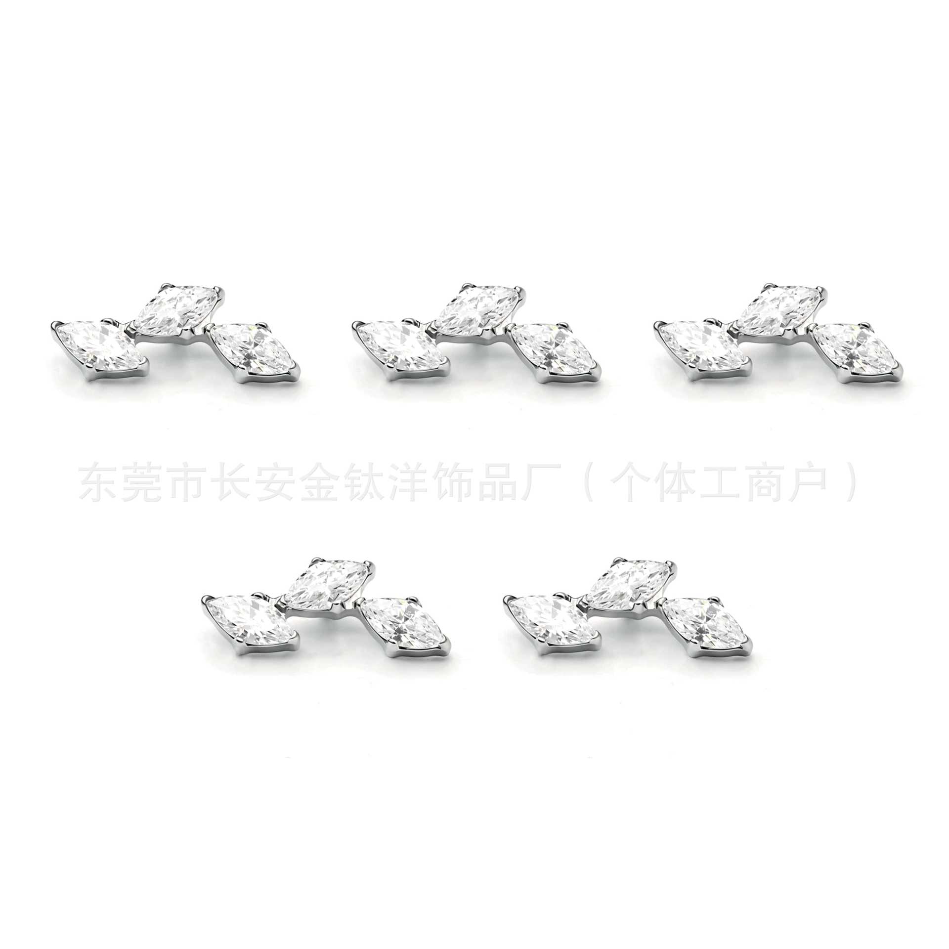 F136 Titanium Triple Rhombus Zircon Lip Piercing Nose Stud Ear Cartilage Stud Ear Bone Stud G23 Titanium Alloy Body Piercing Jewelry detail image 5