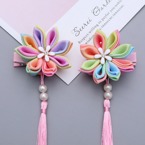 1 pair Children girls Fairy  chinese Hanfu Headdress stage performance princess cosplay Butterfly  Antique Tassel Flower Hairpin