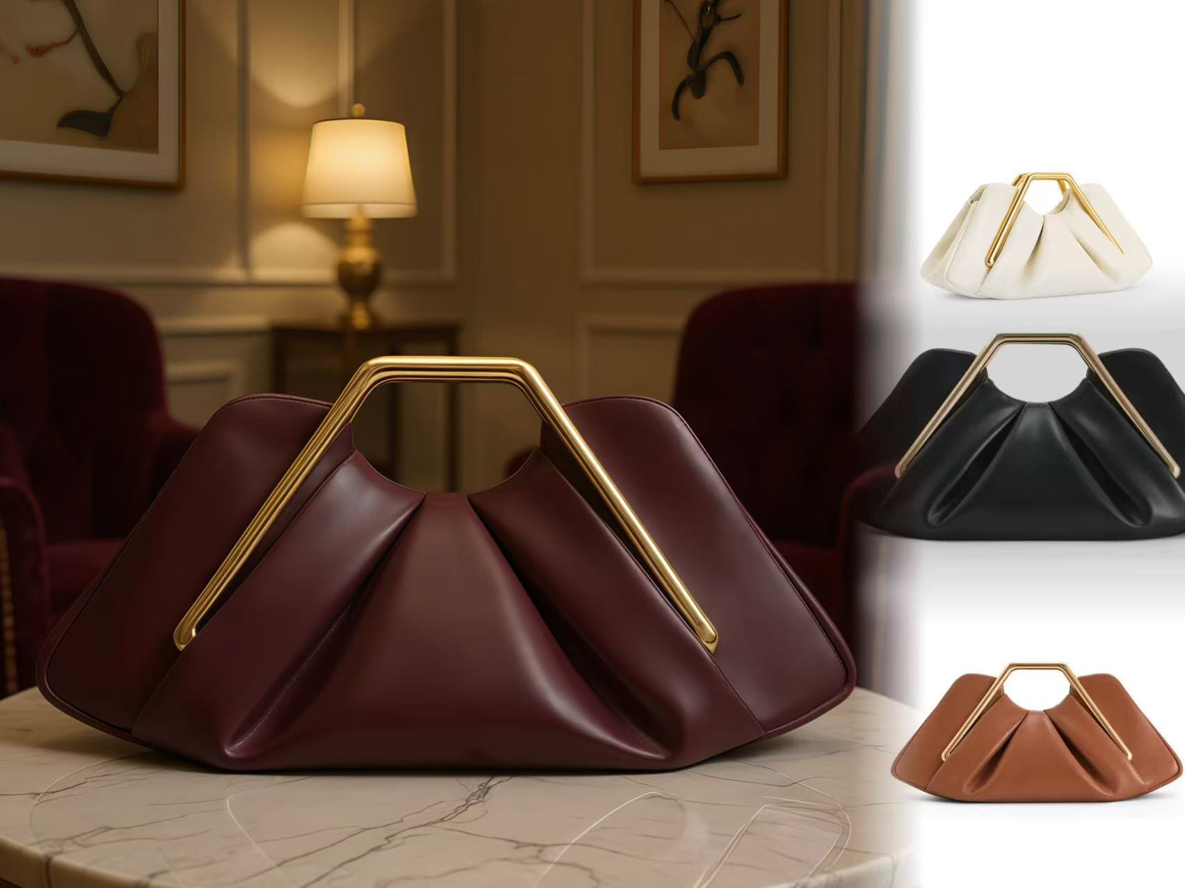 Plissierte Abendtasche Aus Weichem Leder Als Umhängetasche Damen_voghion.com