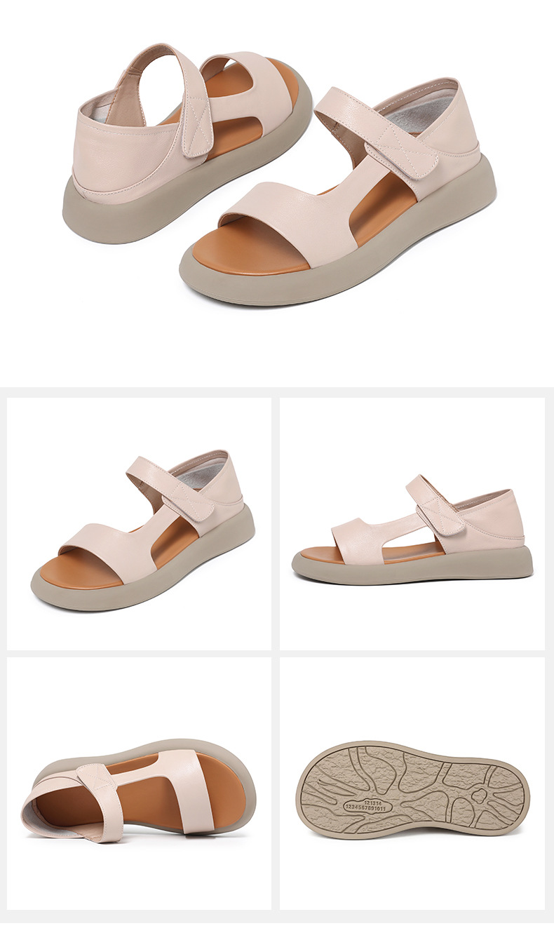 Sandal nữ đế bệt da thật mềm quai chữ V đi biển hằng ngày — Màu đen chi tiết 30