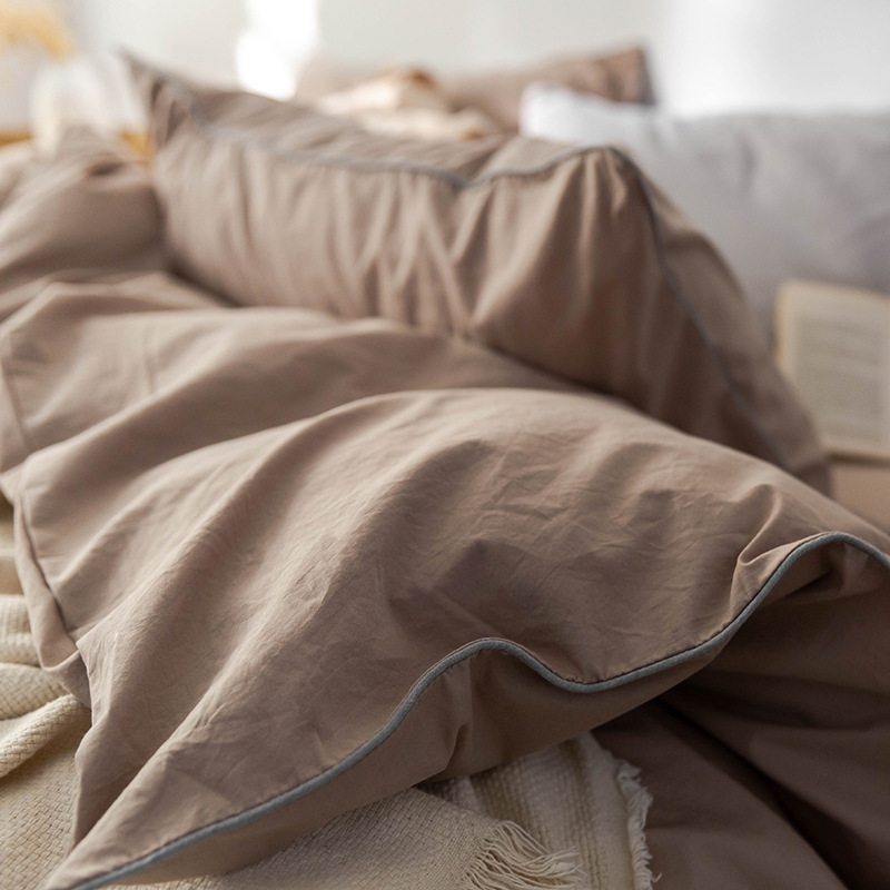 Conjunto de quatro peças em algodão puro, estilo retrô minimalista francês nórdico, 100% algodão, grosso, ideal para primavera e outono, inclui capa de edredom e travessa para cama._voghion.com