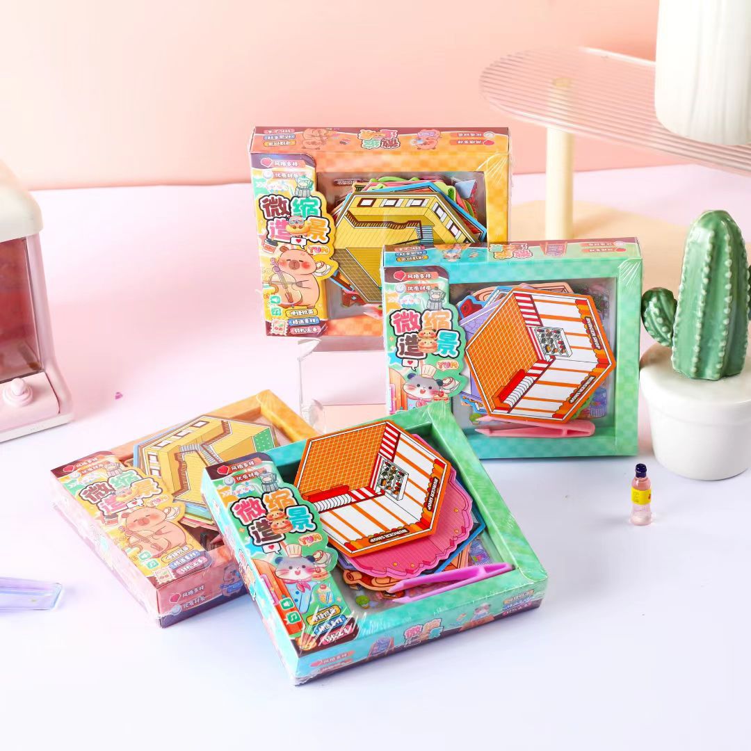 Colección de pegatinas de escena en miniatura para niños hechos a mano diy puzzle juguetes de regalo mini paisajismo pegatinas caja de regalo