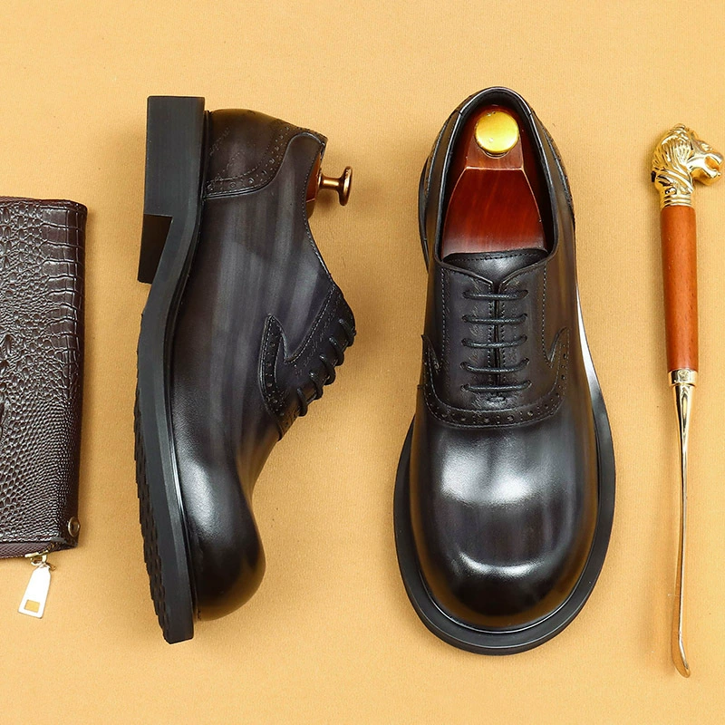 [Vip исключительно] бизнес повседневная кожаная обувь мужская кожаная английская ретро полировка оксфордская обувь круглый размер мужская обувь большого размера