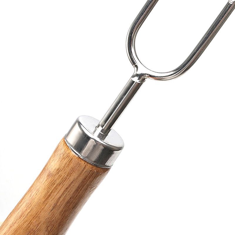 En stock al aire libre barbacoa aguja de acero inoxidable barbacoa palo doble tenedor barbacoa cadena traje de mango de haya utensilios de barbacoa americana