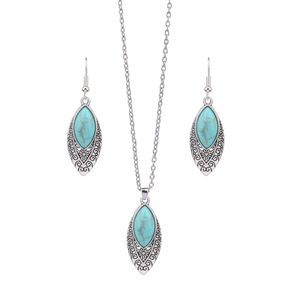 Inlay Design Ethnic Style Color Block Alloy Inlay Turquoise Women's Jewelry Set