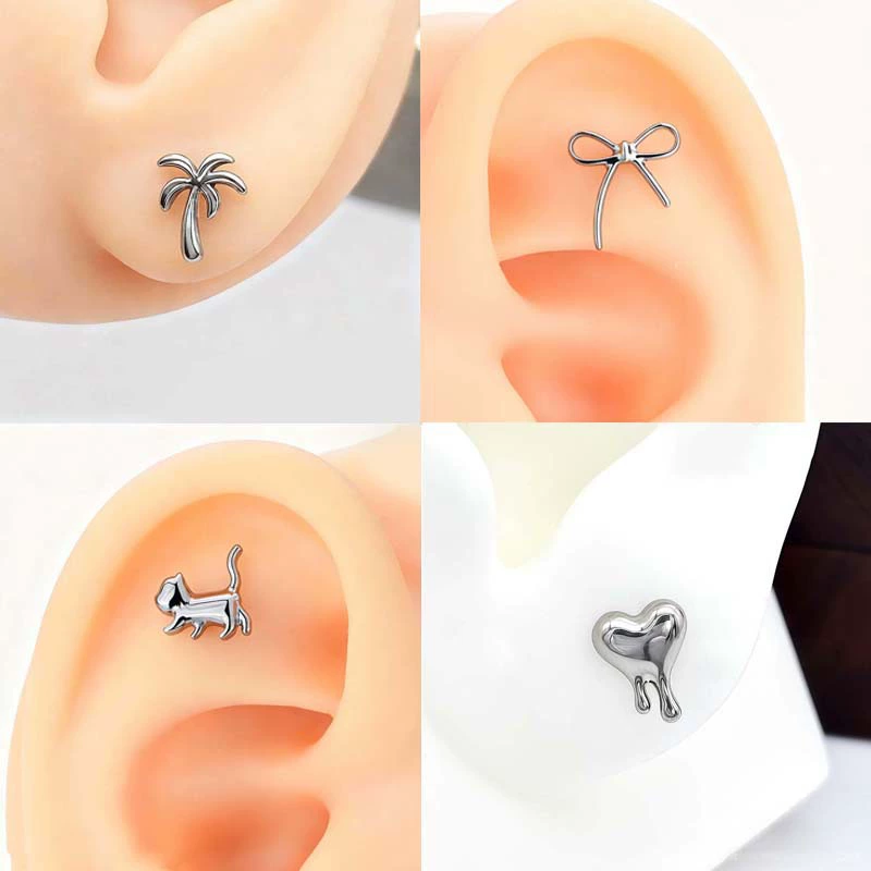 Earrings, lip piercing, sword with bow, accessory, kitten, dolphin