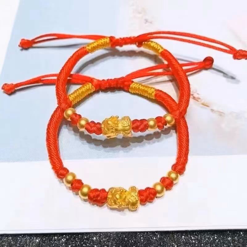 Pure Gold 999 Pixiu Baby Bracelet Women's New Pure Gold Bring in Wealth and Treasure Transfer Braided Bracelet Birthday Gift for Women