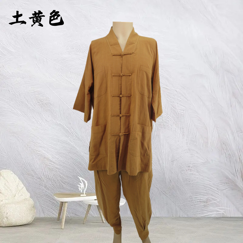 夏の薄手の僧服の半袖の男性の綿の麻の短い羽織の夏の中袖の小衣は家族の長い羽織の夏の僧服を出します。|undefined