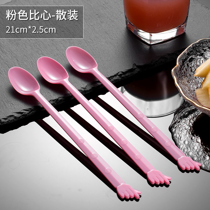 Cuchara desechable envasada individualmente cuchara de hierba de hadas asada mango largo plástico leche té postre tienda especial cuchara de hielo largo agitación