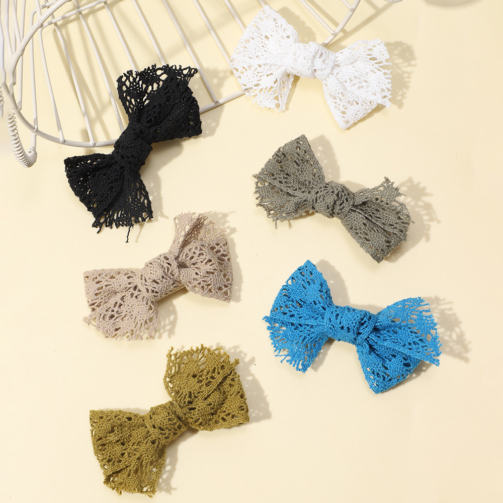 Nuovi accessori per capelli per bambini transfrontalieri Forcina per capelli con fiocco in pizzo per bambini europei e americani, non danneggiano i capelli, clip laterale all'ingrosso_voghion.com