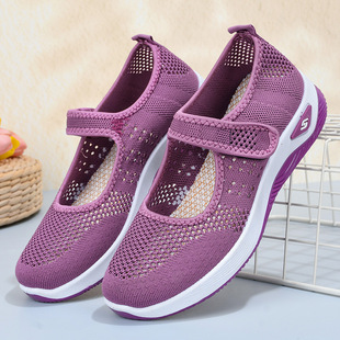 Factory direct summer hollow breathable mother shoes middle-aged and elderly walking shoes Velcro old Beijing cloth shoes women's net shoes