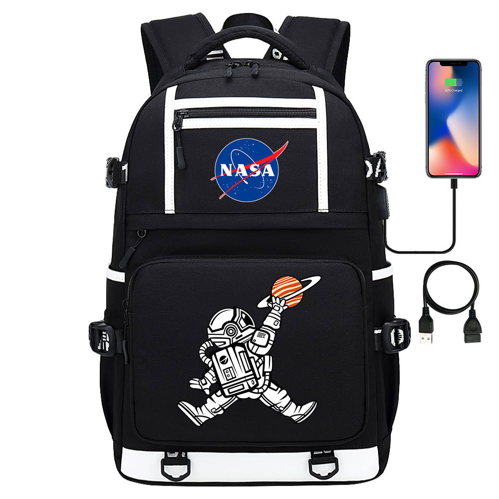 太空宇航局时尚印花USB青少年学生书包男女双肩背包休闲旅行包