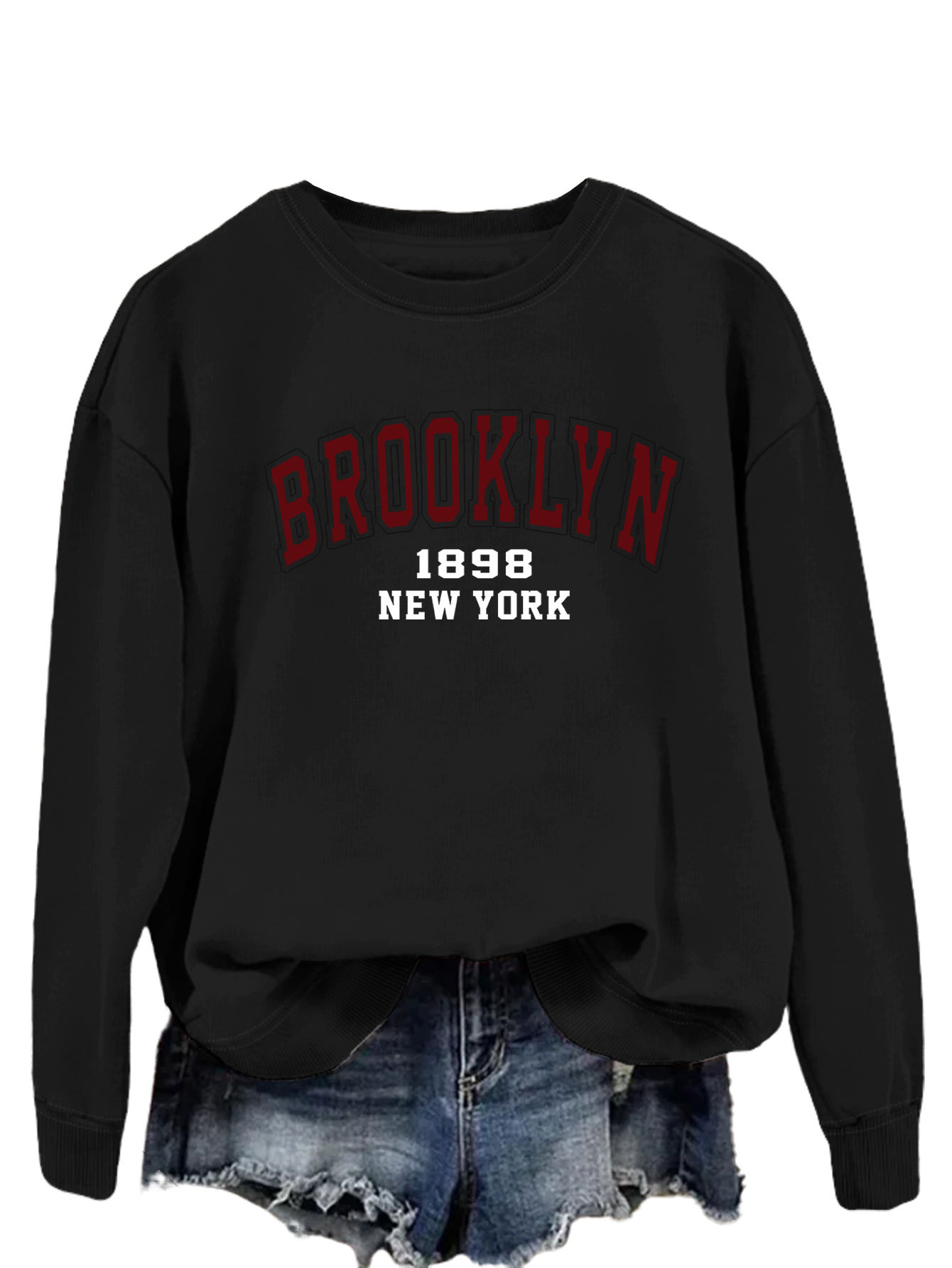 Brooklyn 1898 Nueva York Amazon Comercio exterior moda suelta superior eBay divertido impreso suéter