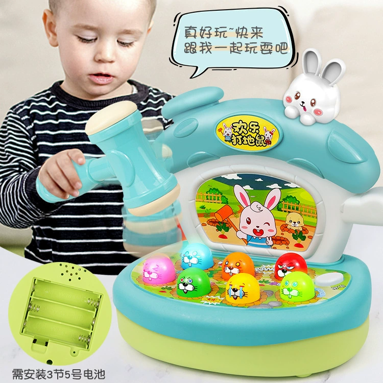 Big electric intellectual toy anti-stress \"Gopher\", interactive drums for training, early education, for children and parents