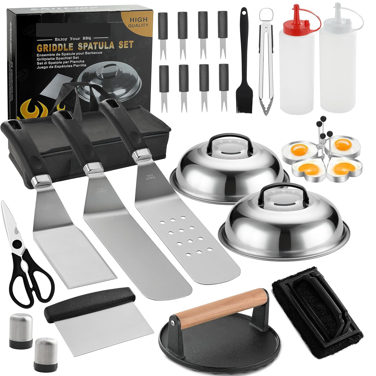 Spot Amazon venta transfronteriza de acero inoxidable conjunto de herramientas de parrilla BBQ tepanyaki hamburguesas cocina cocina cocina cocina