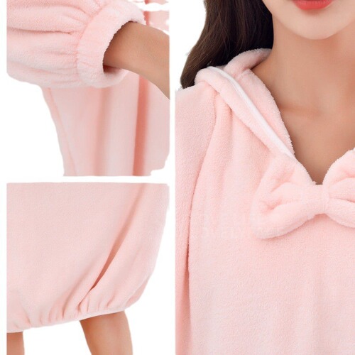 Women's Adult Fall/Winter Robe, Pure Cotton Quick-Drying Home Bath Towel, Hooded Long-Sleeved Robe with Hood