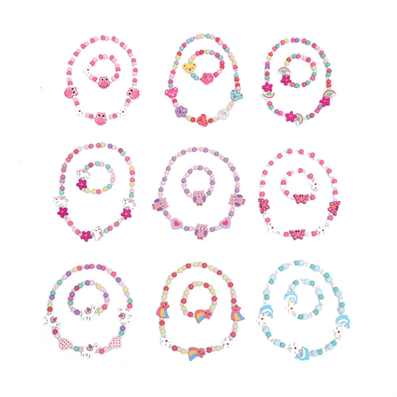 Cute Cartoon Character Flower Arylic Stoving Varnish Girl's Bracelets Necklace 1 Set display picture 1