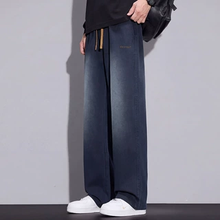美式潮牌牛仔裤男士2026夏季薄款宽松直筒阔腿工装春季休闲长裤子